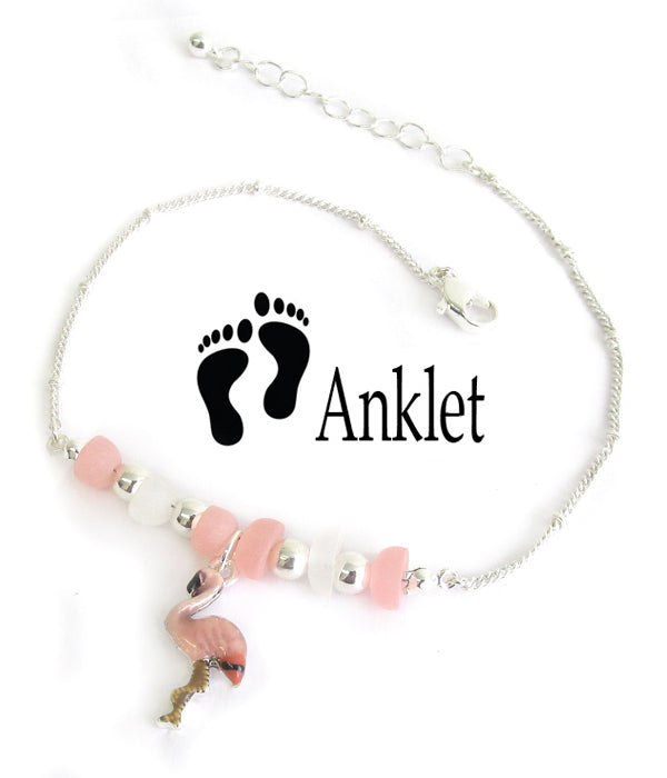 Multi Sea Glass Flamingo Anklet Ankle Bracelet | Fashion Hut Jewelry