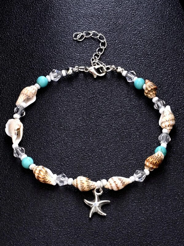 Multi Beads and Shell Mix Anklet Ankle Bracelet - Starfish | Fashion Hut Jewelry