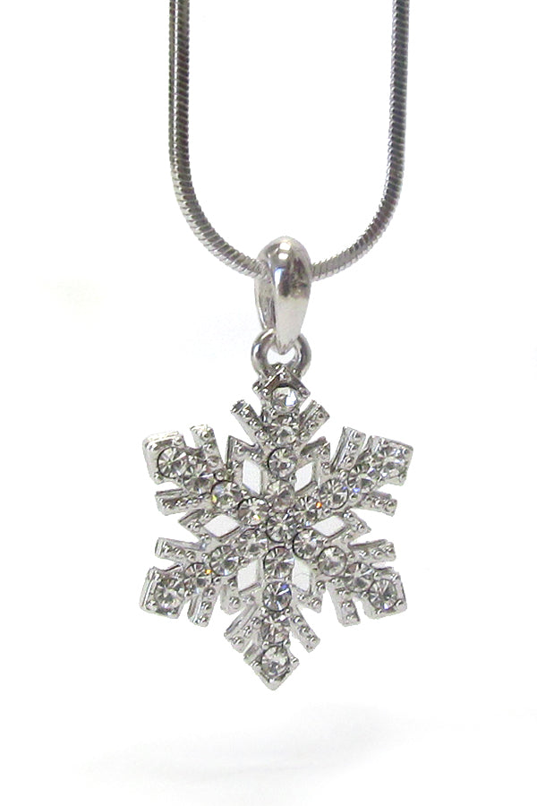 Silver Cz Cubic Zirconia Snowflake Winter Pendant Necklace Chain | Fashion Hut Jewelry