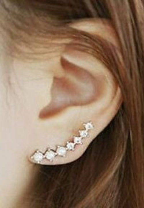 Celebrity Inspired Crystal Ear Climbers Earring Pins - Pair | Fashion Hut Jewelry