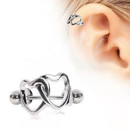 Interlocking Hearts Cartilage Cuff - Heart Cartilage Piercing | Fashion Hut Jewelry