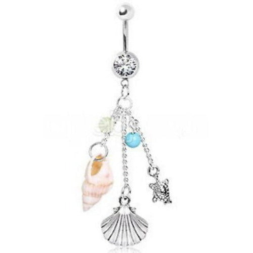 Beach Charms Dangle Navel Ring Belly Ring 10 mm, 14g (1.6 mm) | Fashion Hut Jewelry