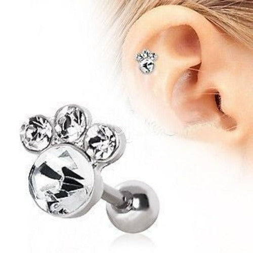 Animal Paw Cartilage Earring Gemmed Cartilage Piercing Animal Lover | Fashion Hut Jewelry