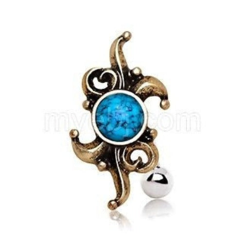 Antique Turquoise Hinged Top Down Navel Ring | Fashion Hut Jewelry