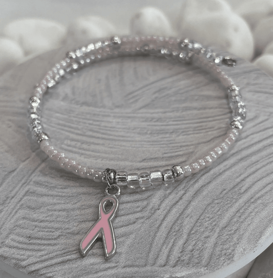Pale Pink Breast Cancer Awareness Charm Bracelet | Fashion Hut Jewelry