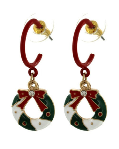 Christmas Wreath Dangle Hoop Earrings | Fashion Hut Jewelry