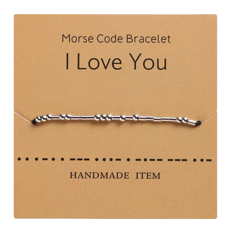 Morse Code Bracelet Silver Beads - Love U | Fashion Hut Jewelry
