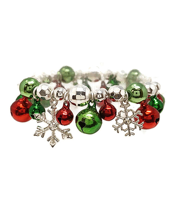 Christmas Snowflake and Bells Stretch Bracelet | Fashion Hut Jewelry