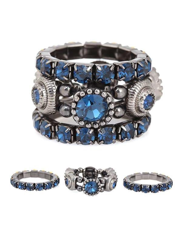 Montana Blue Crystal Stretch Ring Set - Fashion Hut Jewelry