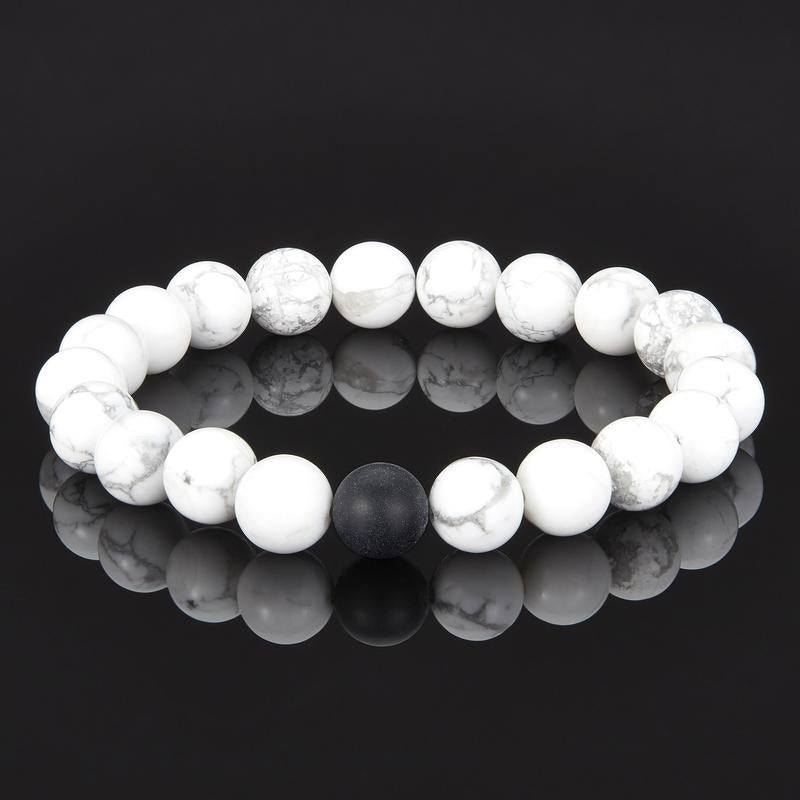 polished 10mm natural stone bead stretch bracelet - howlite