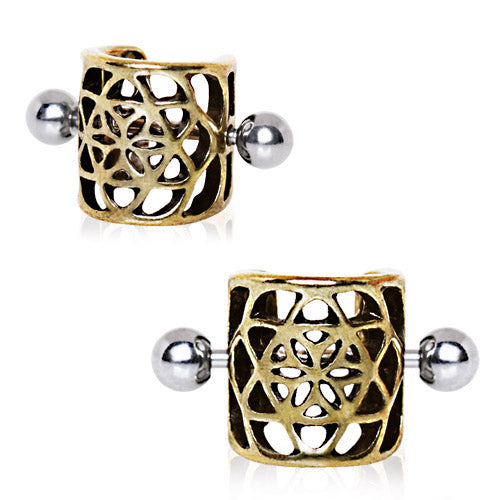 Antique Gold Flower Pentagram Cartilage Ear Cuff | Fashion Hut Jewelry