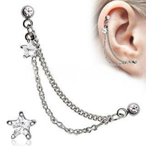 Silver CZ Star Cartilage Earring | Fashion Hut Jewelry