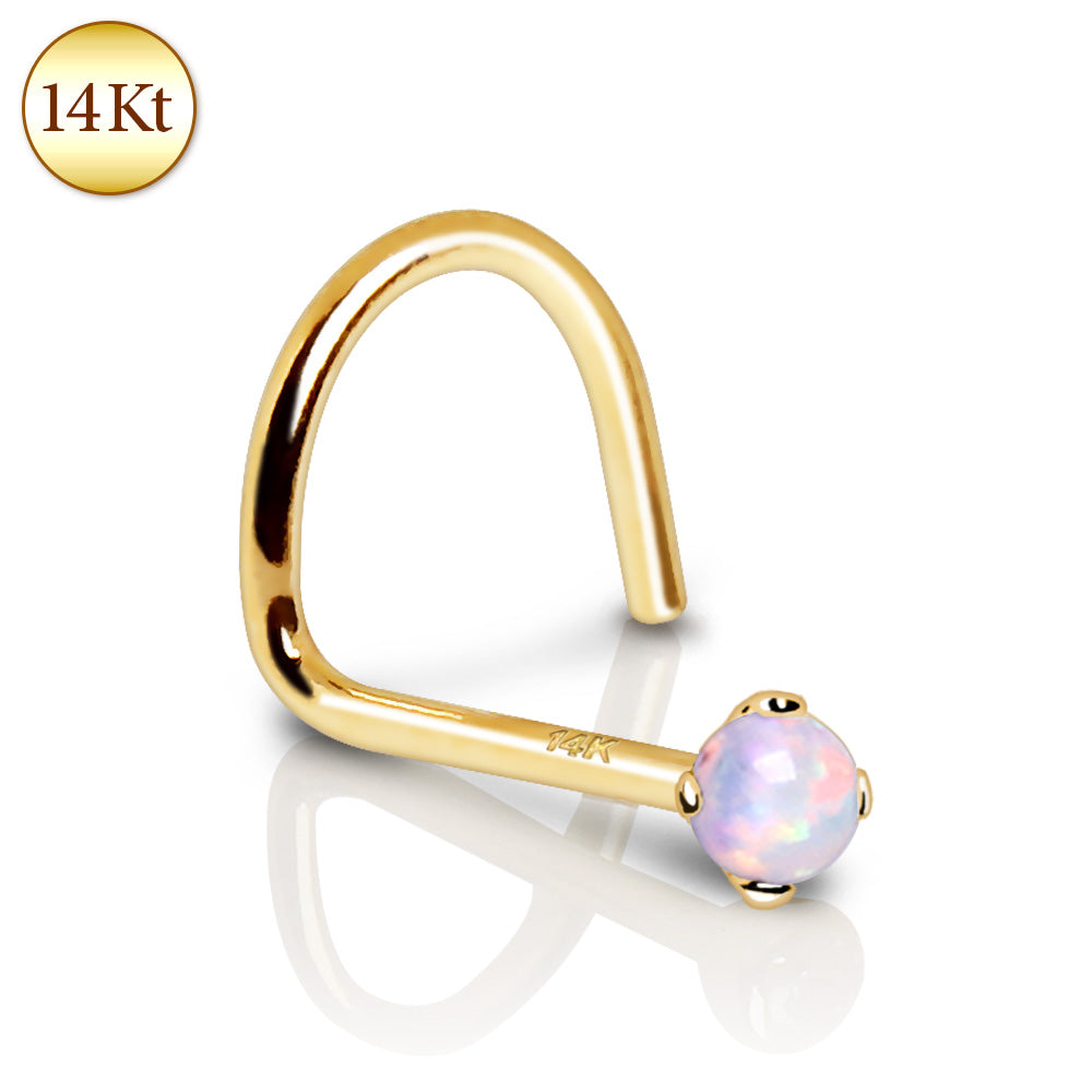 14Kt Yellow Gold Nose Screw with Prong Set Opalite | Fashion Hut Jewelry