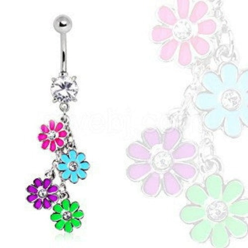 Navel Ring with Multi Color Daisy Dangle | Fashion Hut Jewelry