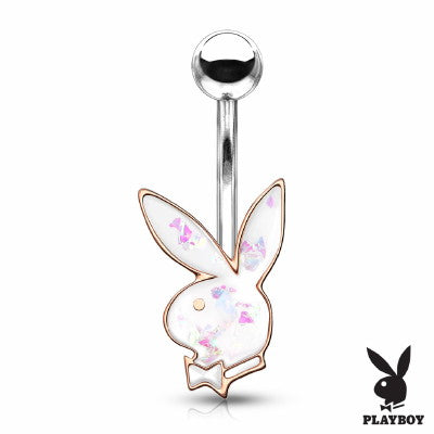 Opal Glitter Playboy Bunny in Rose Gold Belly Ring Navel Rings | Fashion Hut Jewelry