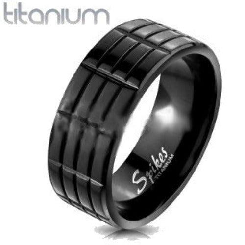 Triple Grooved Solid Titanium Black IP Band Ring | Fashion Hut Jewelry