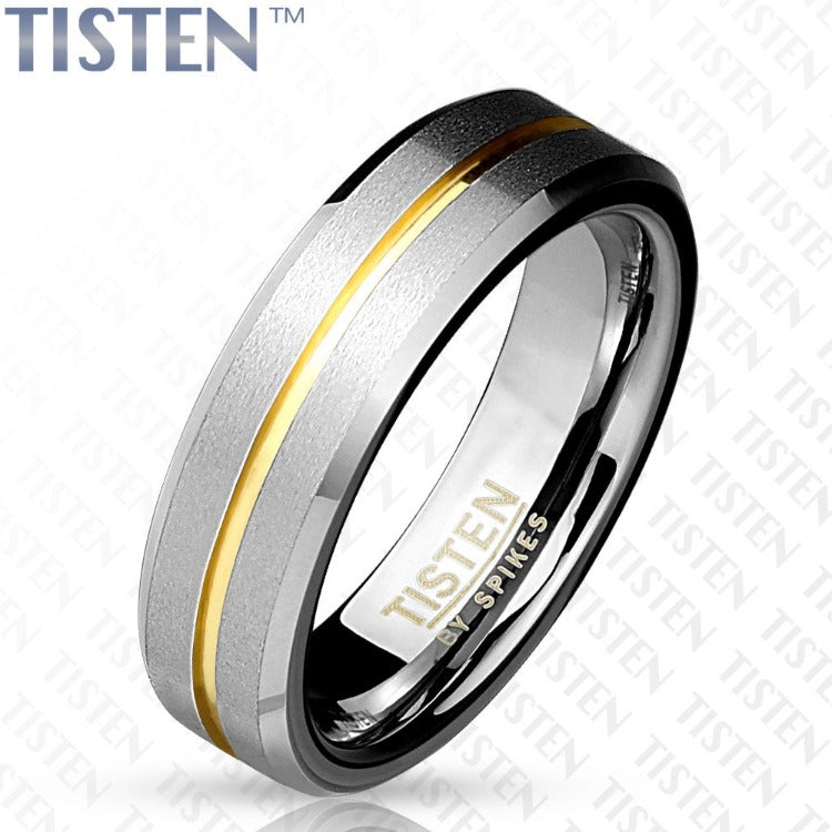 Matte Finish Gold IP Groove with Beveled Edge Tisten Ring