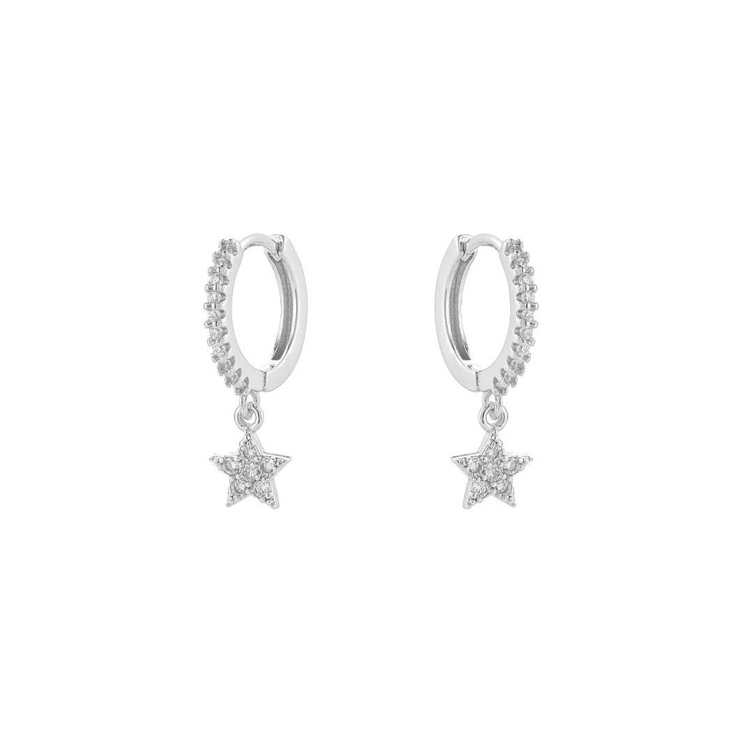 CZ Diamond Pave Star Dangle Huggies Hoops | Fashion Hut Jewelry