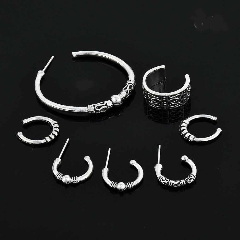 Bohemian Retro Style Silver Ear Clip Stud Hoop Earring Set | Fashion Hut Jewelry