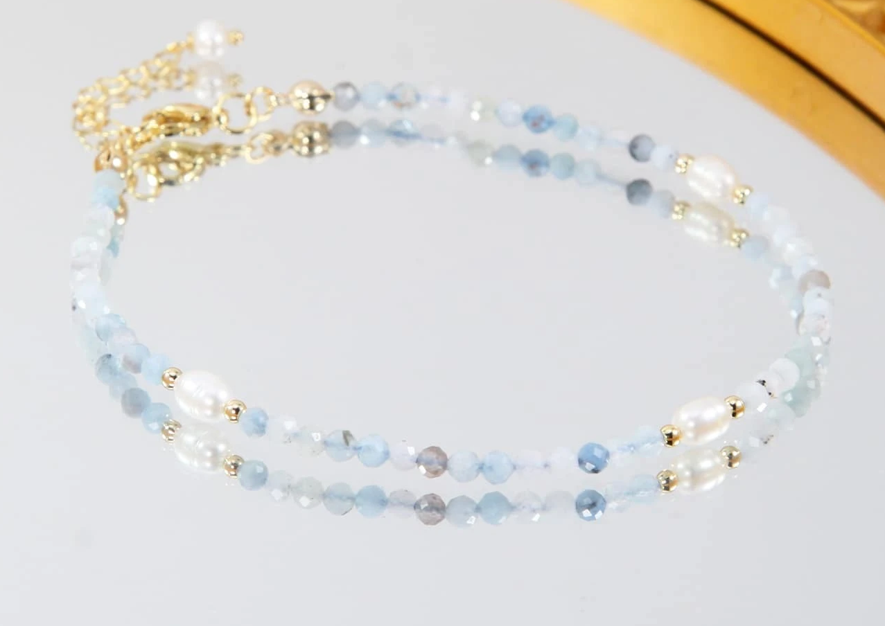 Natural Pearl Blue Beaded Anklet