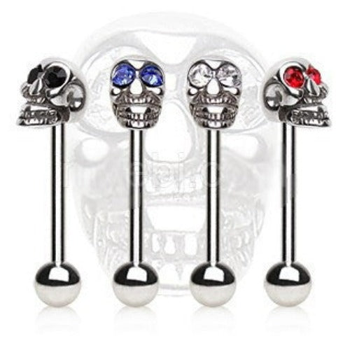 316L Surgical Steel Barbell with a Skull Top | Fashion Hut Jewelry