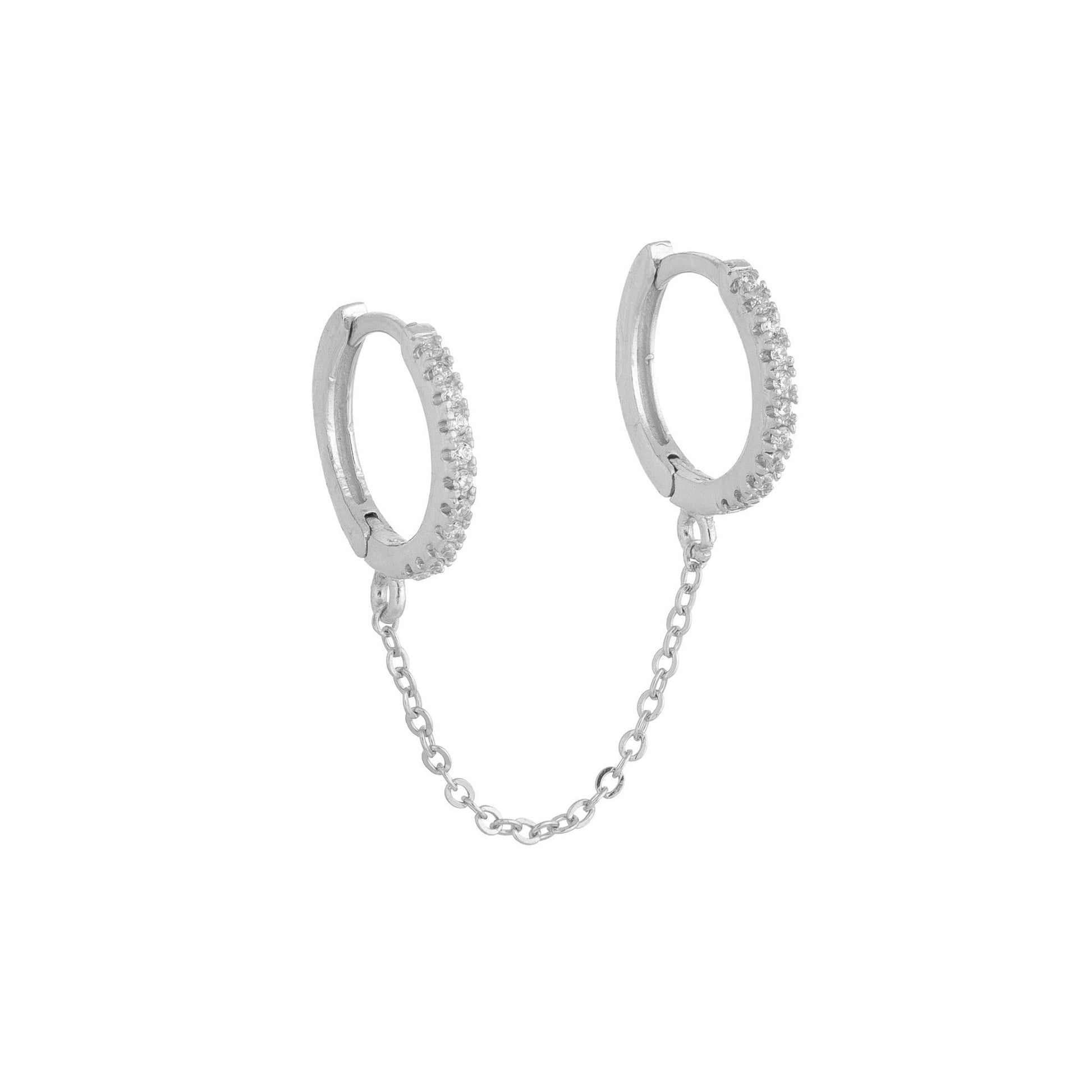 Tiny CZ Diamond Handcuff Chain Hoop Huggies | Fashion Hut Jewelry