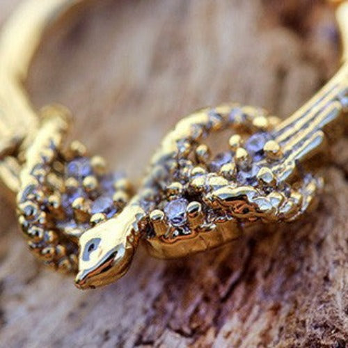 Gold Plated Jeweled Wings and Snake Seamless Ring / Septum Ring | Fashion Hut Jewelry