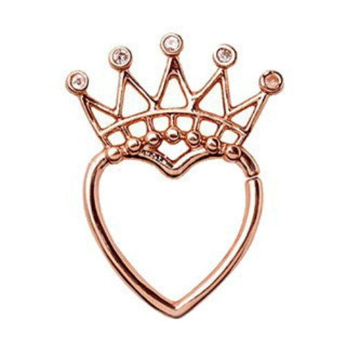 Rose Gold Jeweled Crown Heart Seamless Ring | Fashion Hut Jewelry