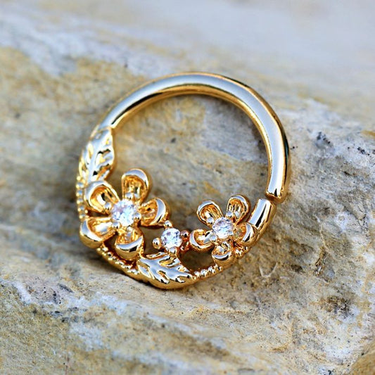 Gold Plated Jeweled Flower Field Seamless Ring | Fashion Hut Jewelry
