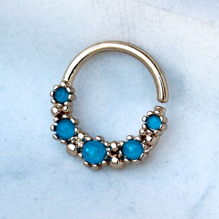 Gold Plated Aqua Synthetic Opal Seamless Ring | Fashion Hut Jewelry