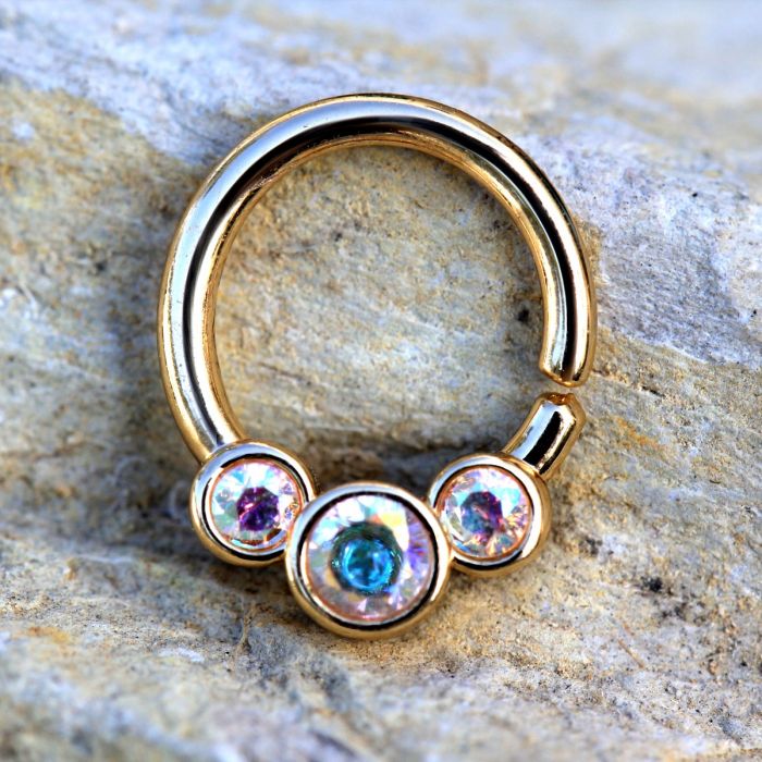 Gold Plated Triple Aurora Borealis CZ Seamless Ring | Fashion Hut Jewelry