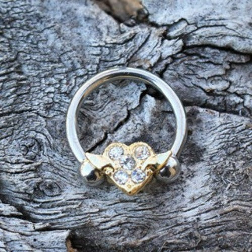 316L Stainless Steel Gold Plated Heart Snap-In Captive Bead Ring / Septum Ring | Fashion Hut Jewelry