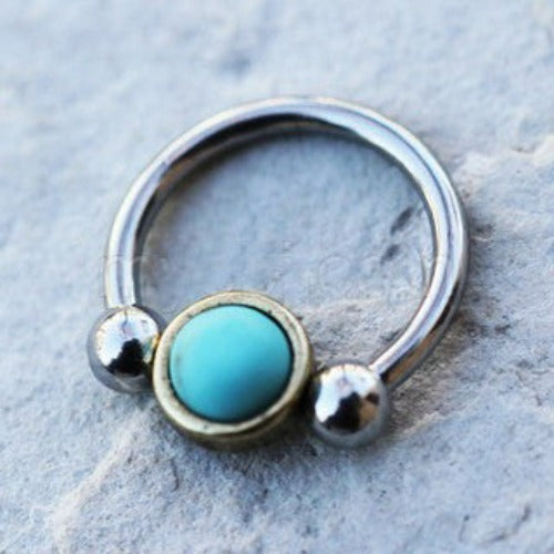 316L Stainless Steel Turquoise Snap-In Captive Bead Ring / Septum Ring - Fashion Hut Jewelry