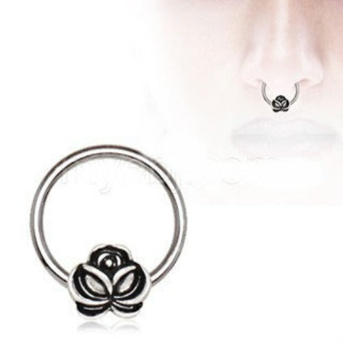 316L Stainless Steel Captive Bead Ring with Antique Gold Plated Flower | Fashion Hut Jewelry