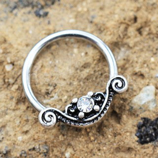 316L Stainless Steel Ornate Design Snap-in Captive Bead Ring / Septum Ring - Fashion Hut Jewelry