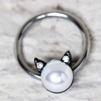 316L Stainless Steel Pearl Cat Snap-in Captive Bead Ring / Septum Ring | Fashion Hut Jewelry