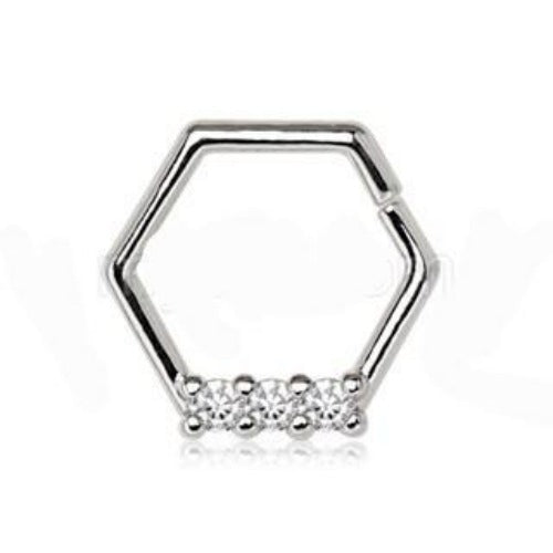 316L Stainless Steel Multi Jeweled Hexagon Captive Bead Ring / Cartilage Earring - Fashion Hut Jewelry