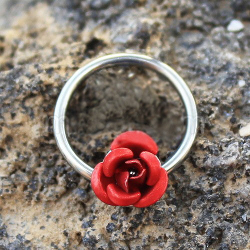 316L Stainless Steel Red Rose Snap-in Captive Bead Ring / Septum Ring | Fashion Hut Jewelry