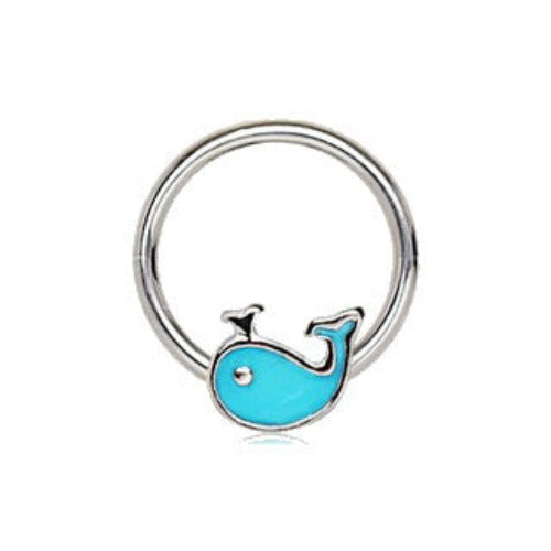 316L Stainless Blue Whale Snap-in Captive Bead Ring / Septum Ring | Fashion Hut Jewelry