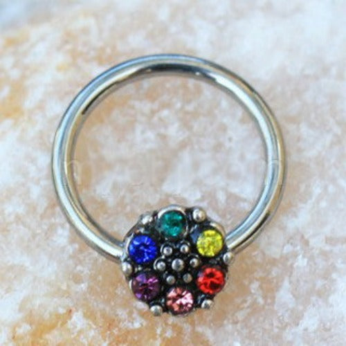 Rainbow Flower Snap-in Captive Bead Ring / Septum Ring | Fashion Hut Jewelry