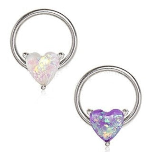 Synthetic Opal Heart Snap-in Captive Bead Ring / Septum Ring | Fashion Hut Jewelry