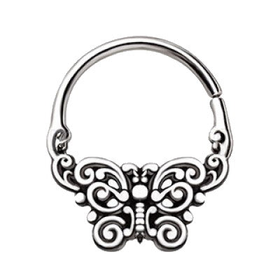 316L Stainless Steel Ornate Butterfly Seamless Ring / Septum Ring | Fashion Hut Jewelry