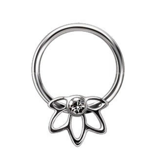 316L Stainless Steel Flower Snap-in Captive Bead Ring - Fashion Hut Jewelry