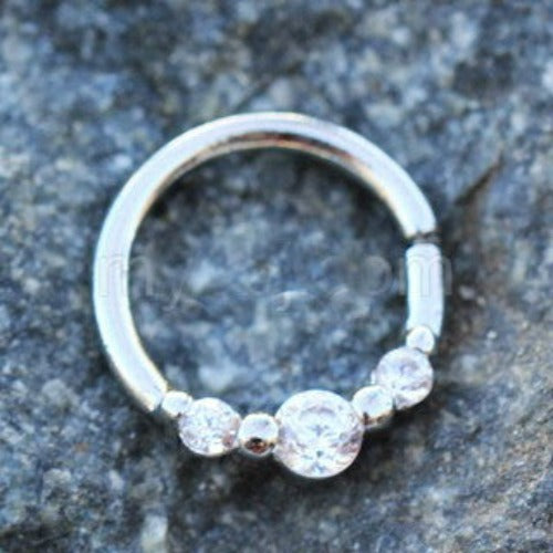 316L Stainless Steel Clear CZ Trio Annealed Seamless Ring / Septum Ring | Fashion Hut Jewelry