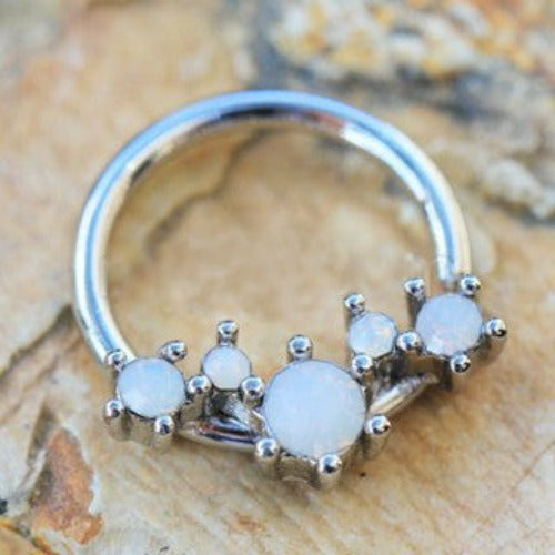 316L Stainless Steel Multi-Synthetic Opal Seamless Ring / Septum Ring | Fashion Hut Jewelry
