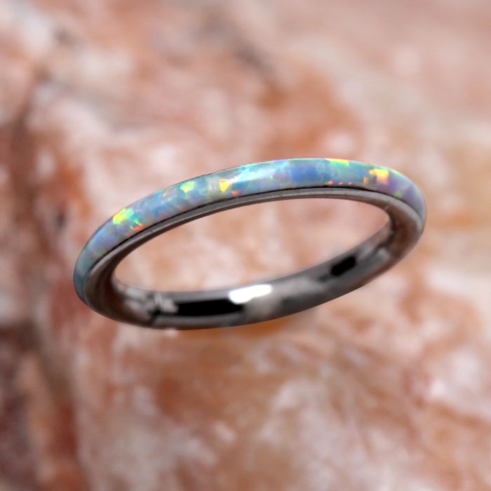 316L Stainless Steel White Synthetic Opal Seamless Clicker Ring | Fashion Hut Jewelry