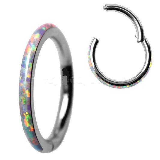 316L Stainless Steel White Synthetic Opal Seamless Clicker Ring | Fashion Hut Jewelry