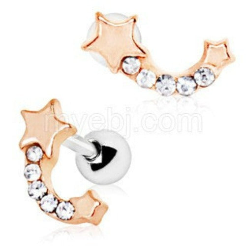 Rose Gold Plated Jeweled Shooting Star Cartilage Earring | Fashion Hut Jewelry
