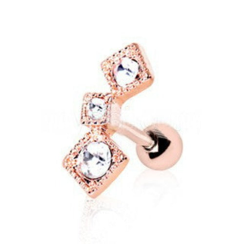 Rose Gold Art of Brilliance Triple Square Drop Cartilage Earring | Fashion Hut Jewelry