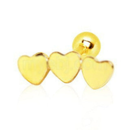 Gold Plated Triple Heart Cartilage Earring | Fashion Hut Jewelry